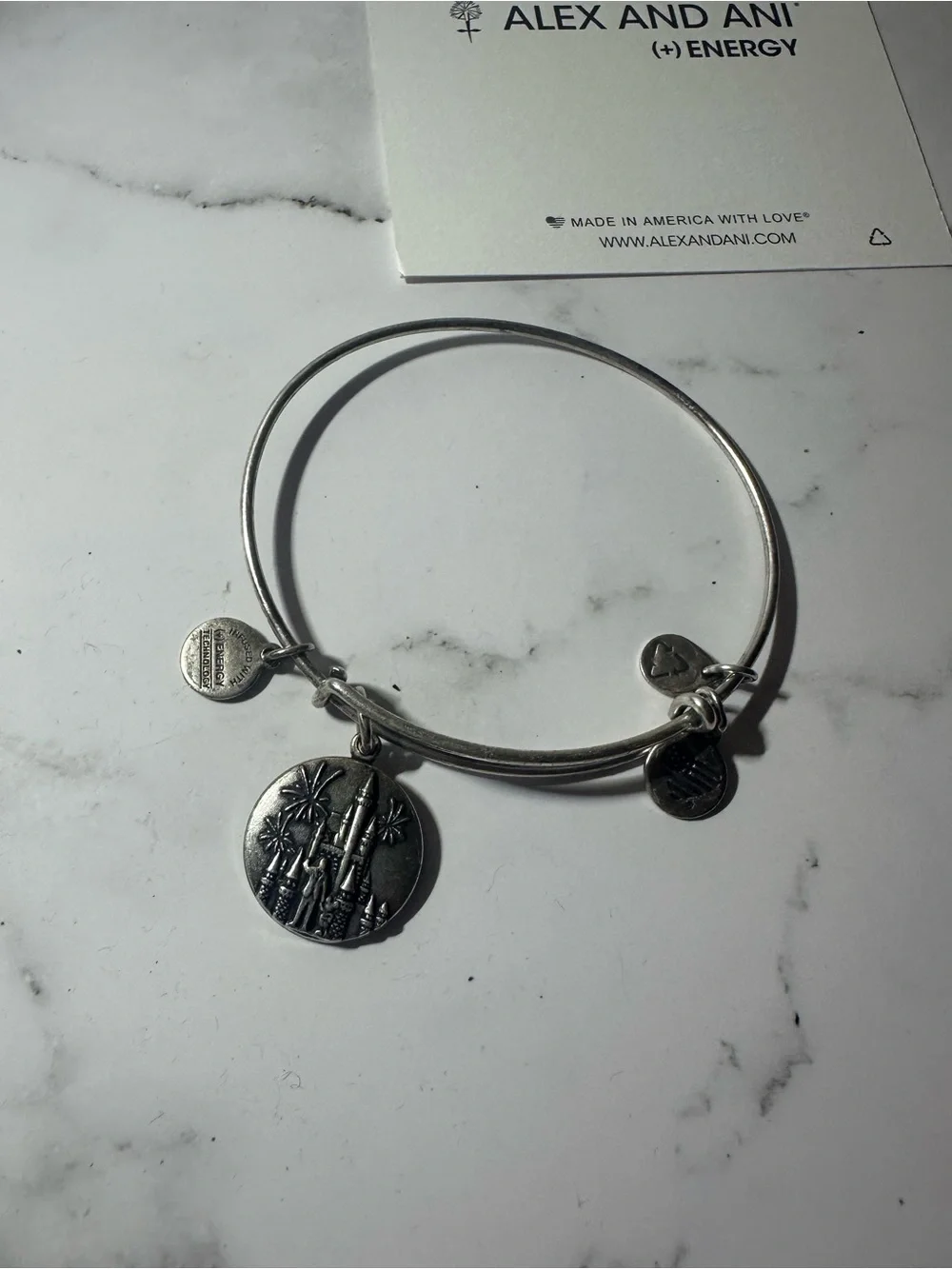 Alex and Ani Silver Tone Disney Castle Charm Bangle Bracelet